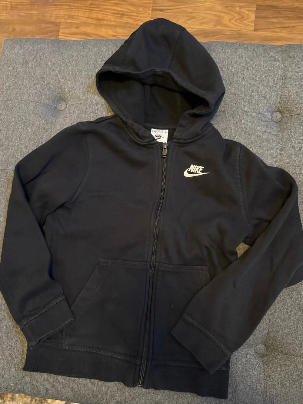 Nike Black Kids Hooded Zip-Up Sweatshirt with White Logo